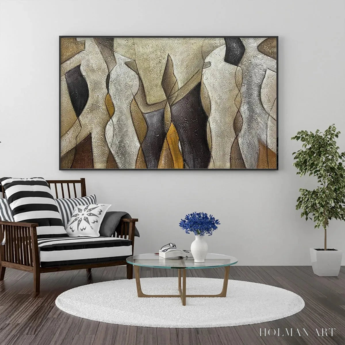 HOLMAN ART Abstract Figures – Textured Abstract Figures Painting, Beige and Brown , Horizontal Canvas, Modern Decor - image 2