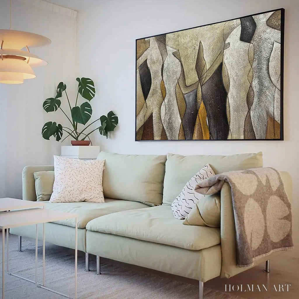 HOLMAN ART Abstract Figures – Textured Abstract Figures Painting, Beige and Brown , Horizontal Canvas, Modern Decor - image 4