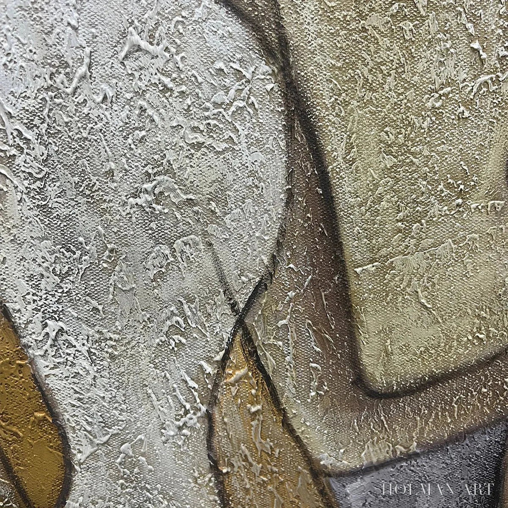 HOLMAN ART Abstract Figures – Textured Abstract Figures Painting, Beige and Brown , Horizontal Canvas, Modern Decor - image 5