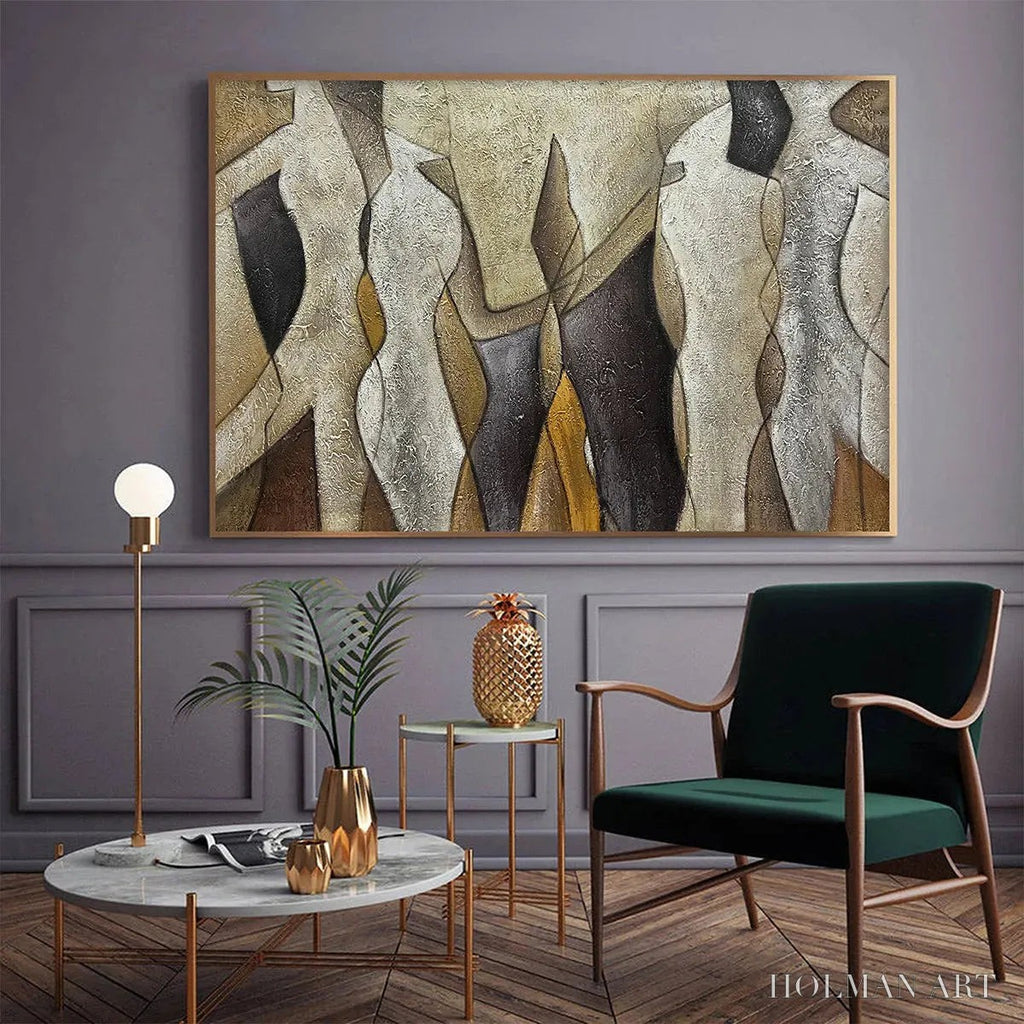 HOLMAN ART Abstract Figures – Textured Abstract Figures Painting, Beige and Brown , Horizontal Canvas, Modern Decor - image 6