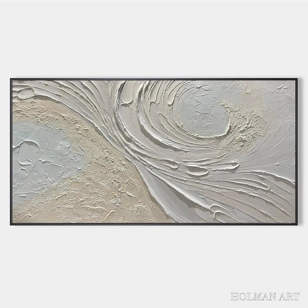 HOLMAN ART Whispers of the Wind – Panoramic Textured Abstract Painting in Neutral Tones, Modern , Beige and Grey - image 1