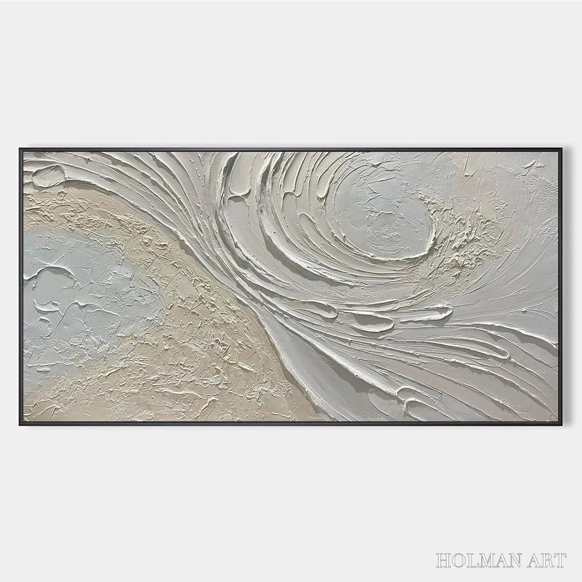 HOLMAN ART Whispers of the Wind – Panoramic Textured Abstract Painting in Neutral Tones, Modern , Beige and Grey - image 1