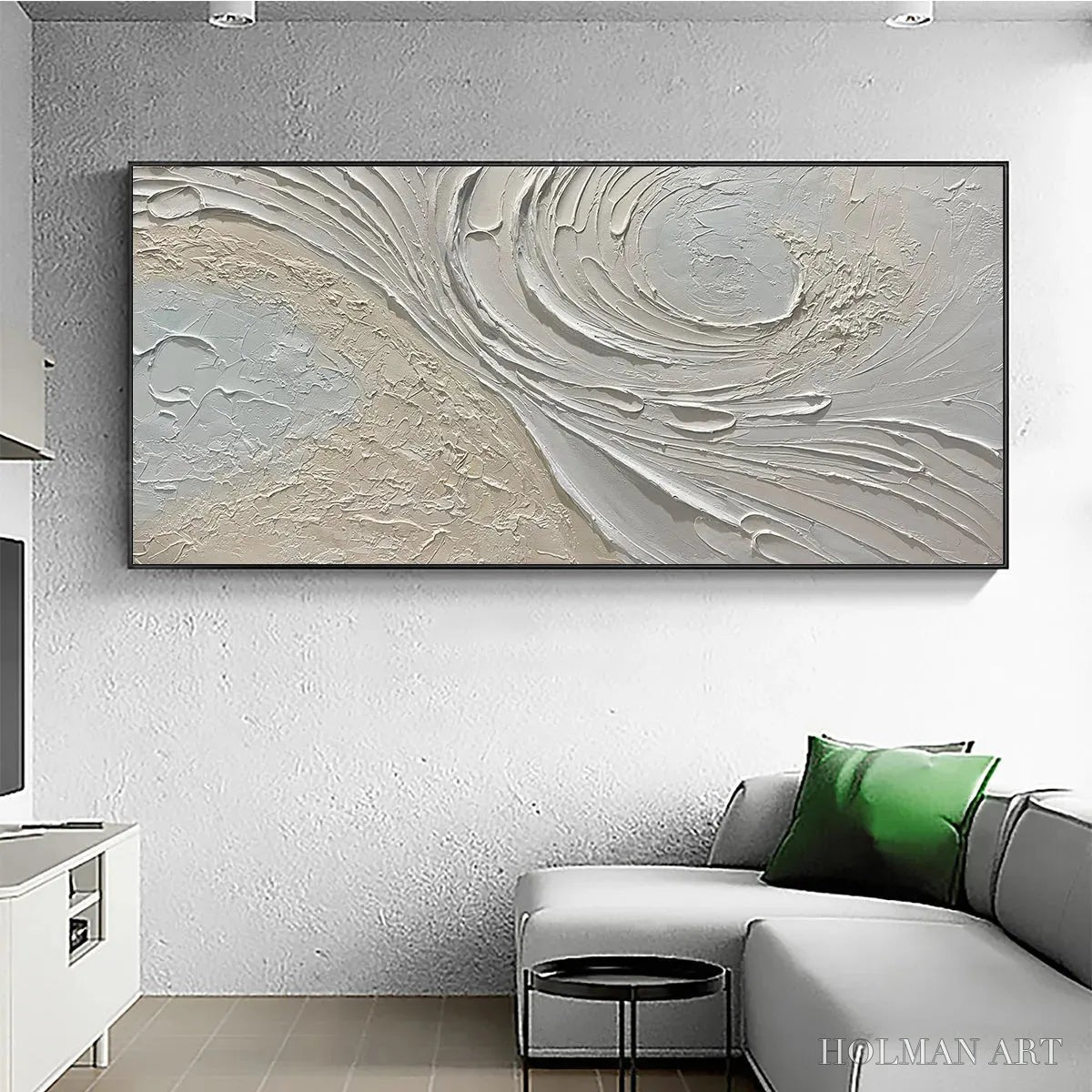 HOLMAN ART Whispers of the Wind – Panoramic Textured Abstract Painting in Neutral Tones, Modern , Beige and Grey - image 2
