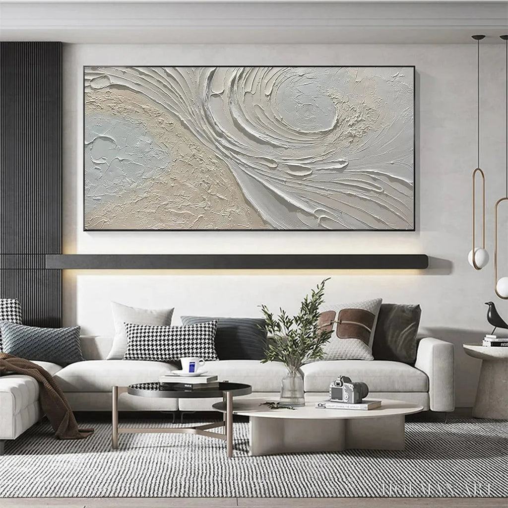 HOLMAN ART Whispers of the Wind – Panoramic Textured Abstract Painting in Neutral Tones, Modern , Beige and Grey - image 5