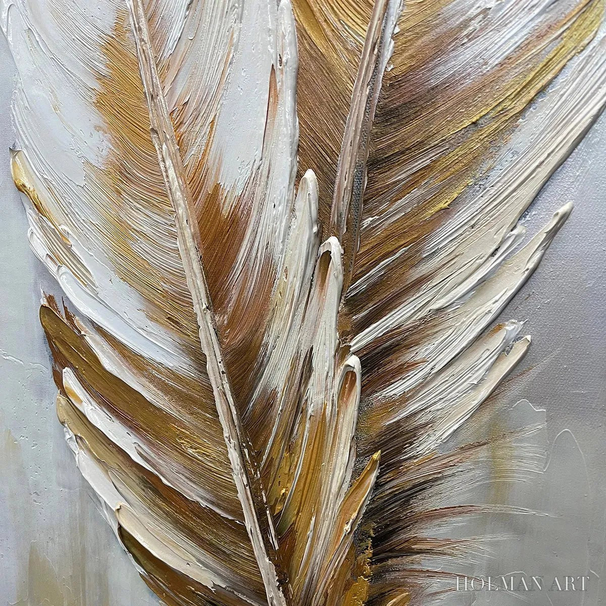 HOLMAN ART Golden Grace – Vertical Painting of Golden Feathers, Textured Impasto, Modern - image 3