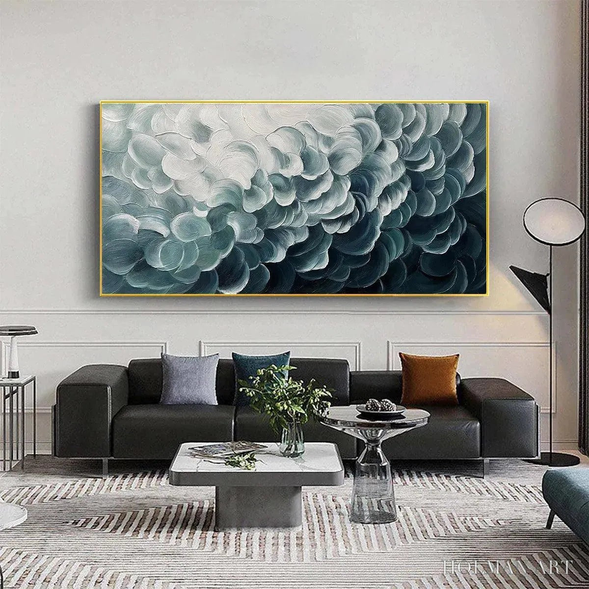 HOLMAN ART Mediterranean Breeze – Abstract Teal White Impasto Oil Painting - image 2