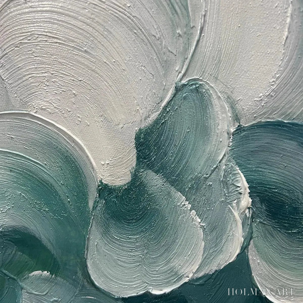HOLMAN ART Mediterranean Breeze – Abstract Teal White Impasto Oil Painting - image 3