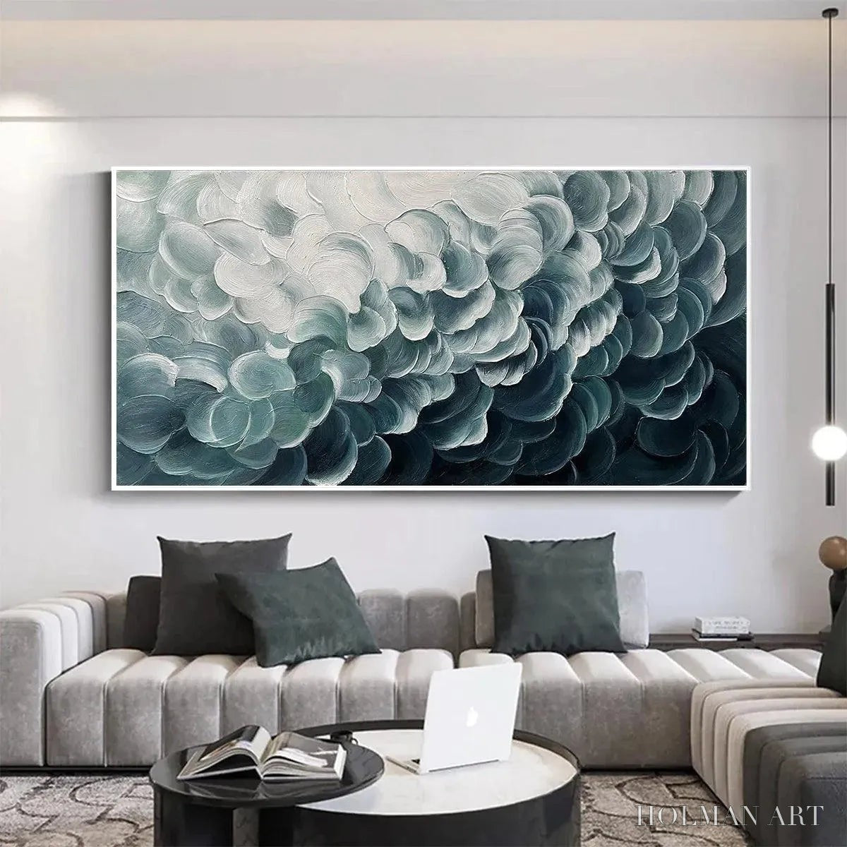 HOLMAN ART Mediterranean Breeze – Abstract Teal White Impasto Oil Painting - image 4