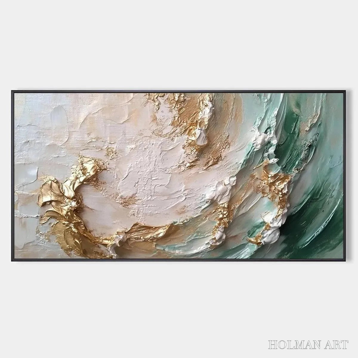 HOLMAN ART Jade Aurora – Green and Gold Abstract Impasto Oil Painting - image 1