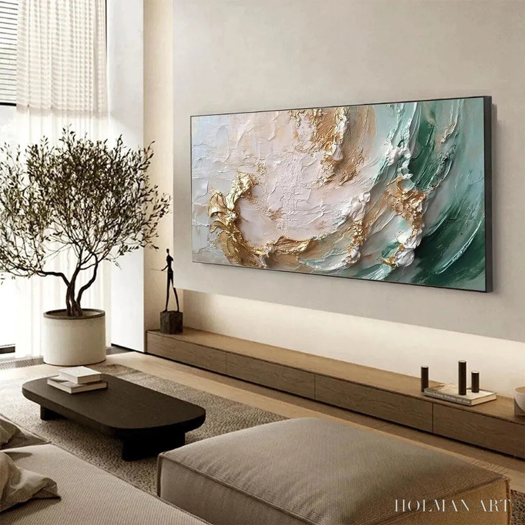HOLMAN ART Jade Aurora – Green and Gold Abstract Impasto Oil Painting - image 4