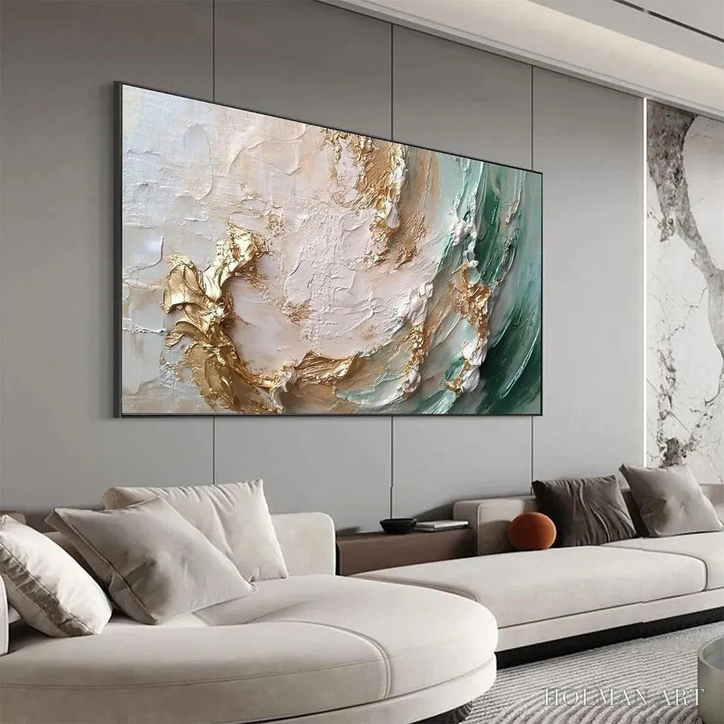 HOLMAN ART Jade Aurora – Green and Gold Abstract Impasto Oil Painting - image 6