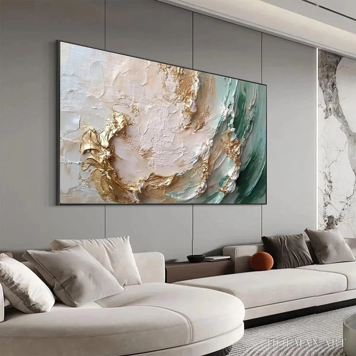 HOLMAN ART Jade Aurora – Green and Gold Abstract Impasto Oil Painting - image 6