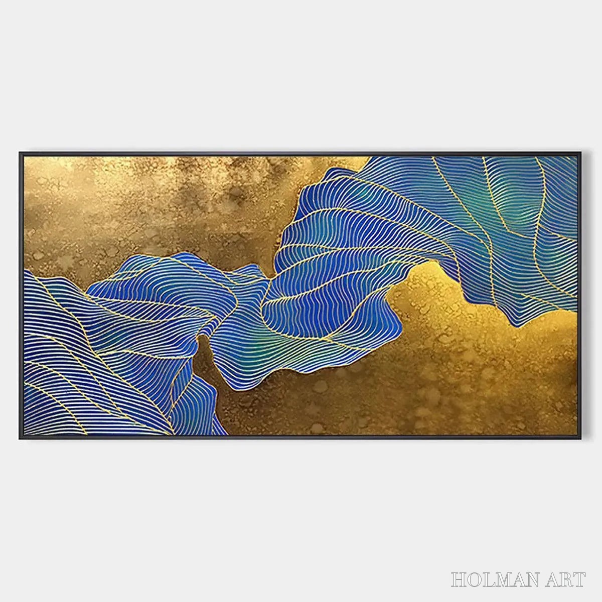 HOLMAN ART Golden Flow – Abstract Blue and Gold Oil Painting - image 1