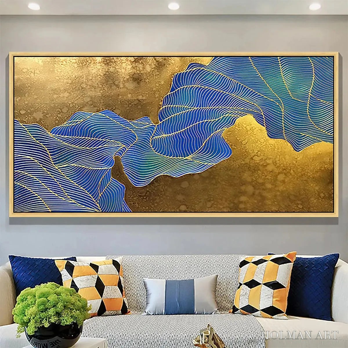 HOLMAN ART Golden Flow – Abstract Blue and Gold Oil Painting - image 2