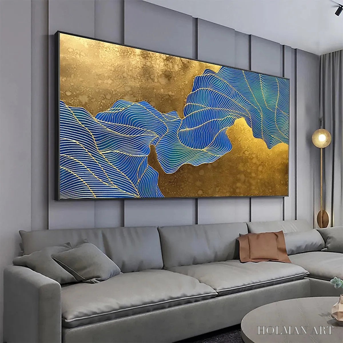 HOLMAN ART Golden Flow – Abstract Blue and Gold Oil Painting - image 4