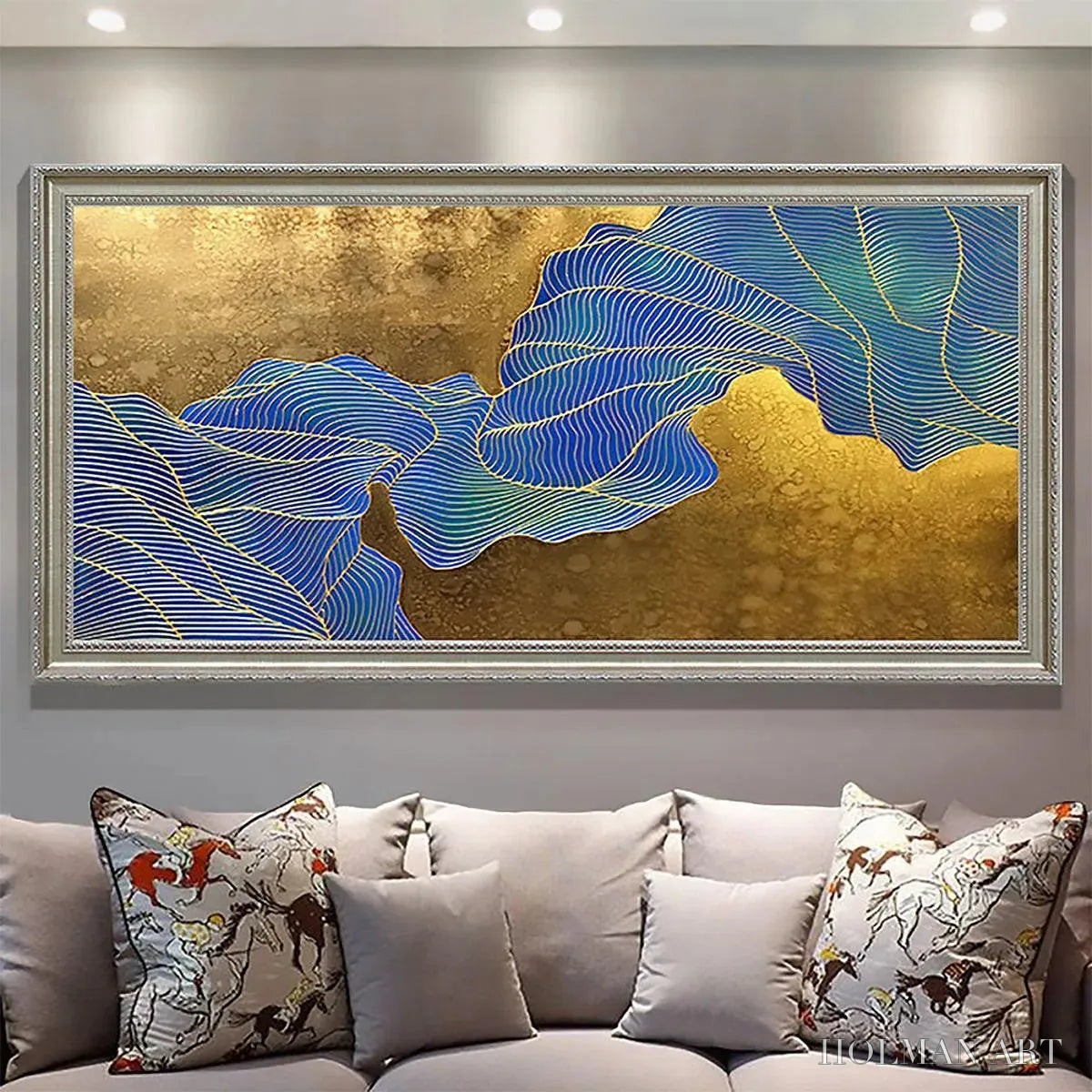 HOLMAN ART Golden Flow – Abstract Blue and Gold Oil Painting - image 5