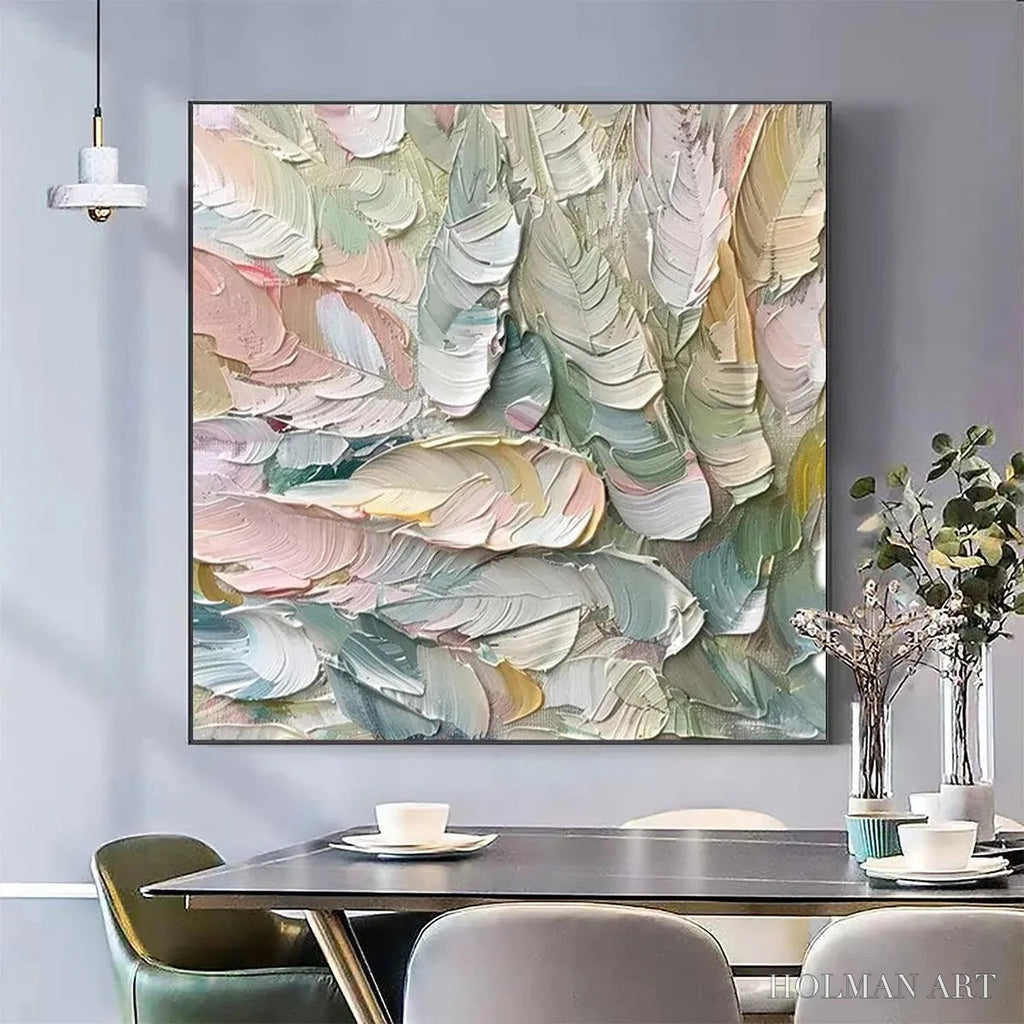 HOLMAN ART Pastel Feathers – Textured Abstract Painting, Impasto , Square Canvas, Dreamy Decor - image 2