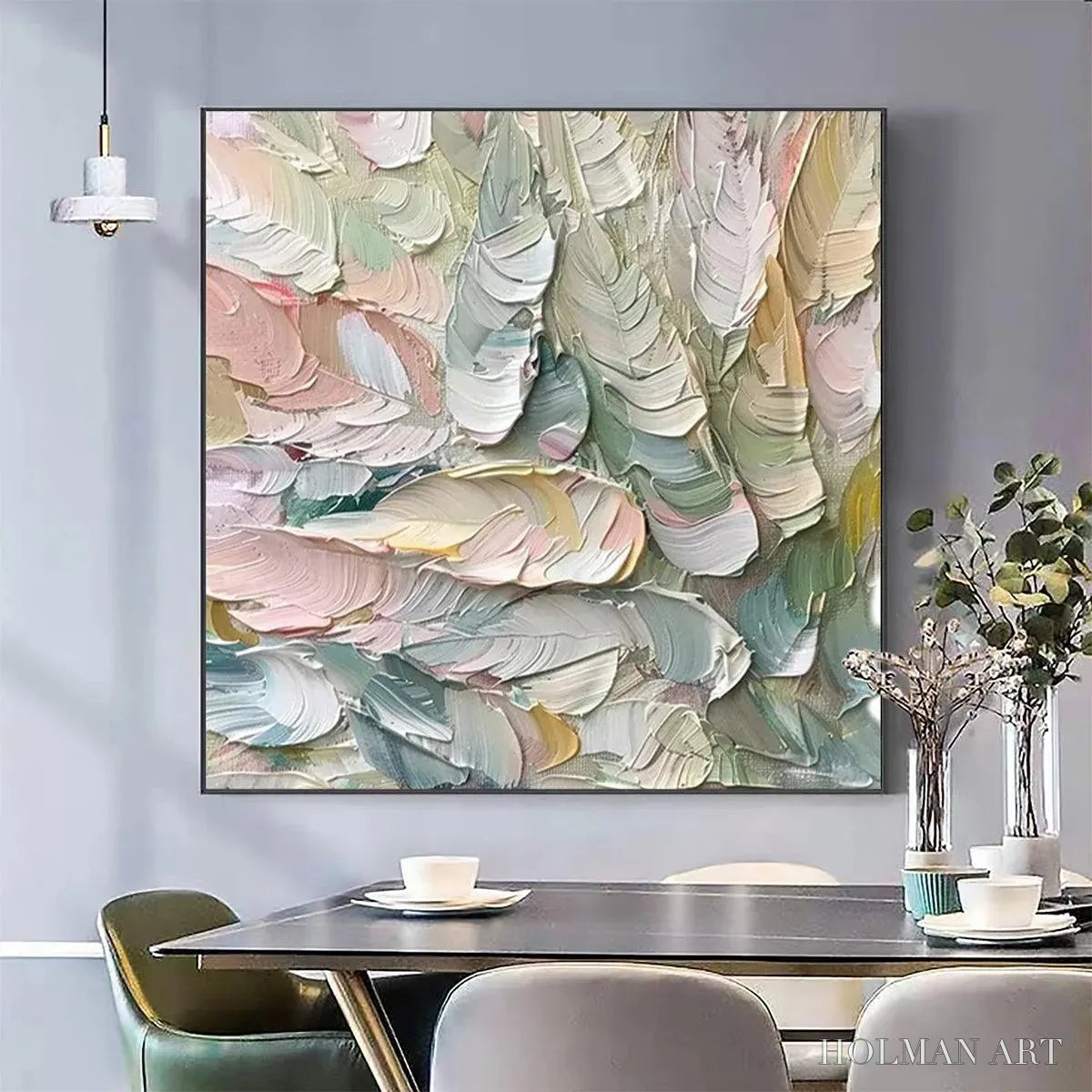 HOLMAN ART Pastel Feathers – Textured Abstract Painting, Impasto , Square Canvas, Dreamy Decor - image 2