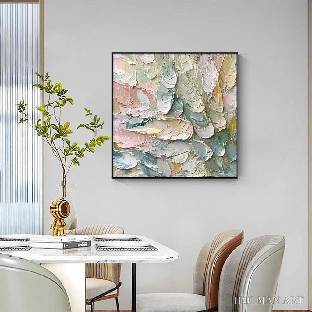 HOLMAN ART Pastel Feathers – Textured Abstract Painting, Impasto , Square Canvas, Dreamy Decor - image 4