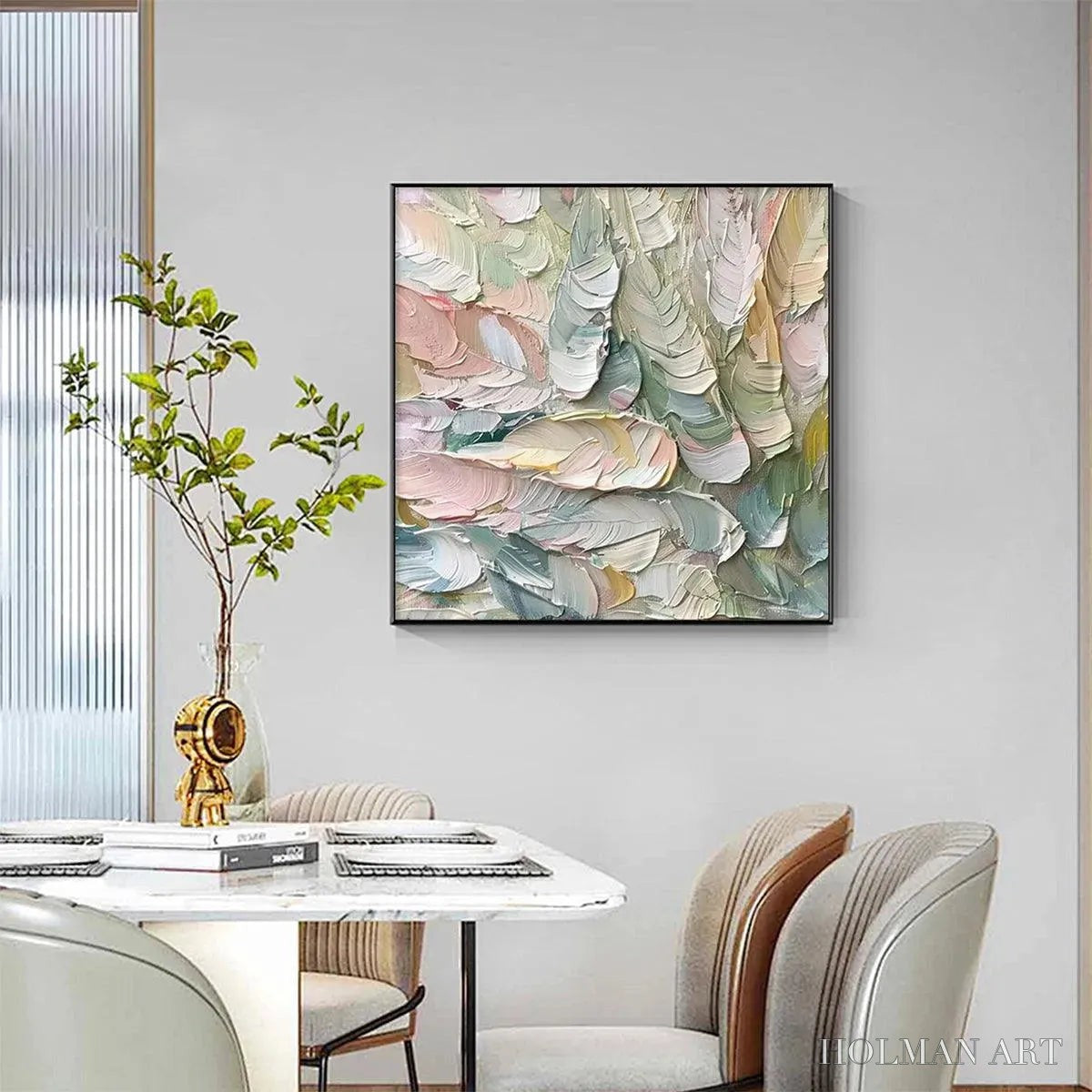 HOLMAN ART Pastel Feathers – Textured Abstract Painting, Impasto , Square Canvas, Dreamy Decor - image 4