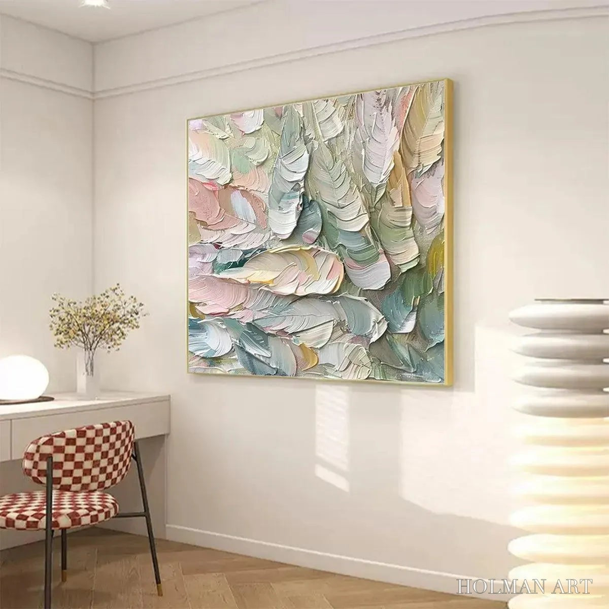 HOLMAN ART Pastel Feathers – Textured Abstract Painting, Impasto , Square Canvas, Dreamy Decor - image 6