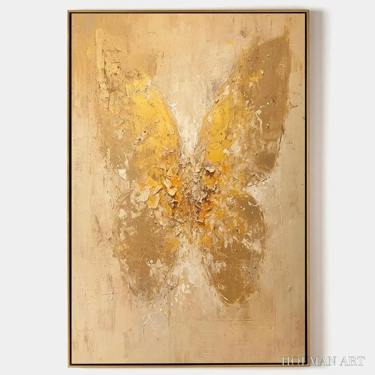 HOLMAN ART Golden Wings – Gold Butterfly Painting, Textured , Vertical Canvas, Beige and Gold Decor - image 1