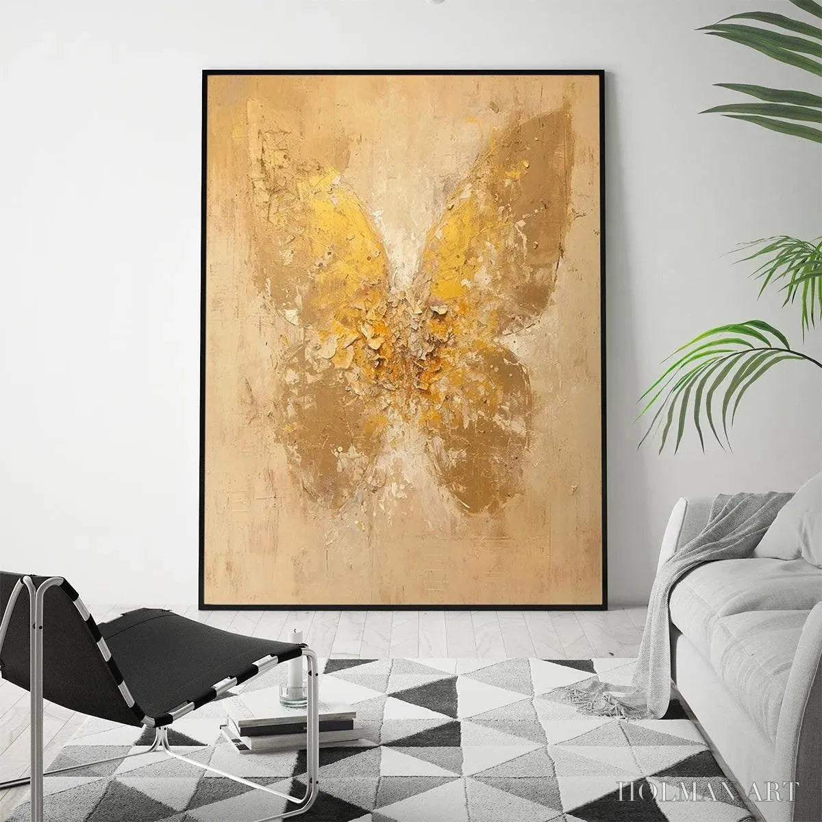 HOLMAN ART Golden Wings – Gold Butterfly Painting, Textured , Vertical Canvas, Beige and Gold Decor - image 4