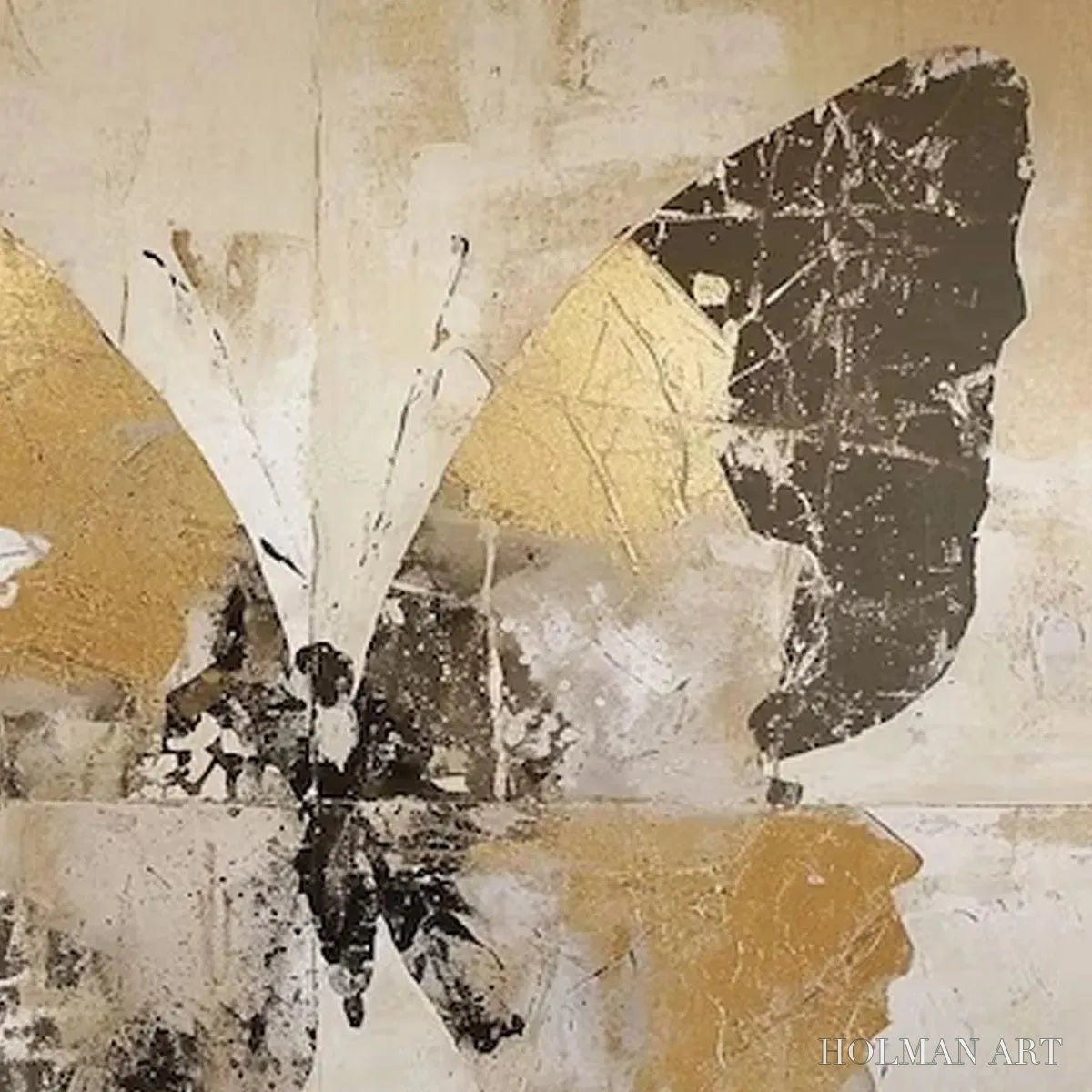 HOLMAN ART Golden Monarch – Gold Butterfly Painting, Square Canvas Art, Textured , Beige and Gold Decor - image 3