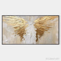 HOLMAN ART Golden Wings – Textured Abstract Painting, Gold and Beige , Panoramic Canvas, Modern Decor - image 1