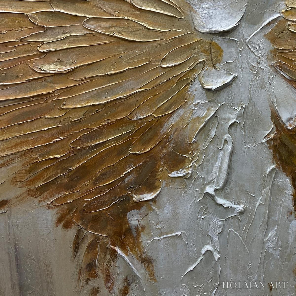 HOLMAN ART Golden Wings – Textured Abstract Painting, Gold and Beige , Panoramic Canvas, Modern Decor - image 3