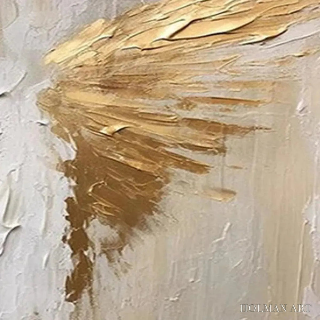 HOLMAN ART Golden Wings – Textured Abstract Painting, Gold and Beige , Panoramic Canvas, Modern Decor - image 4