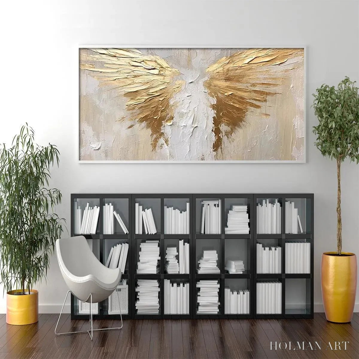 HOLMAN ART Golden Wings – Textured Abstract Painting, Gold and Beige , Panoramic Canvas, Modern Decor - image 6