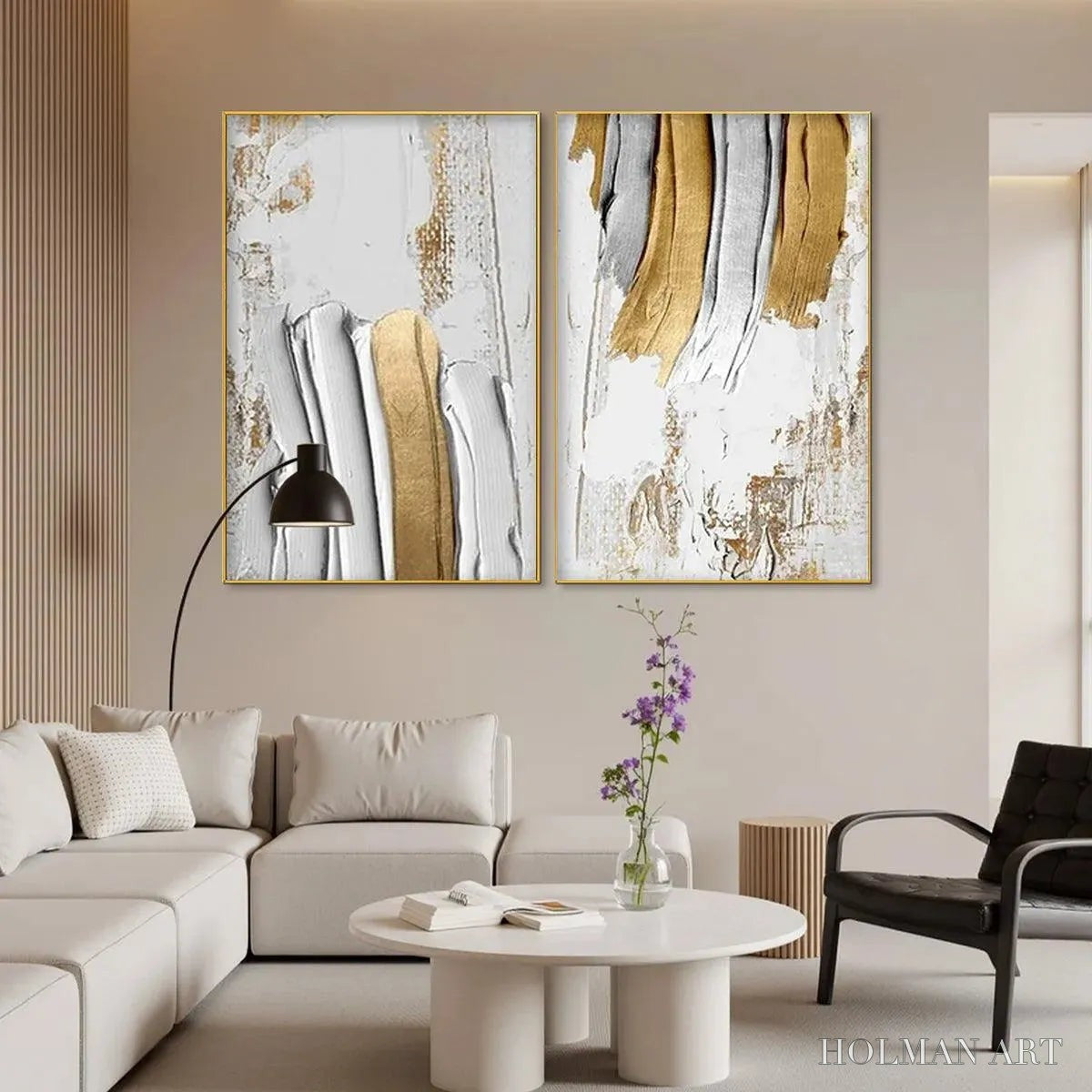 HOLMAN ART Golden Lines Diptych – Textured Abstract Painting Set of 2, Vertical - image 5