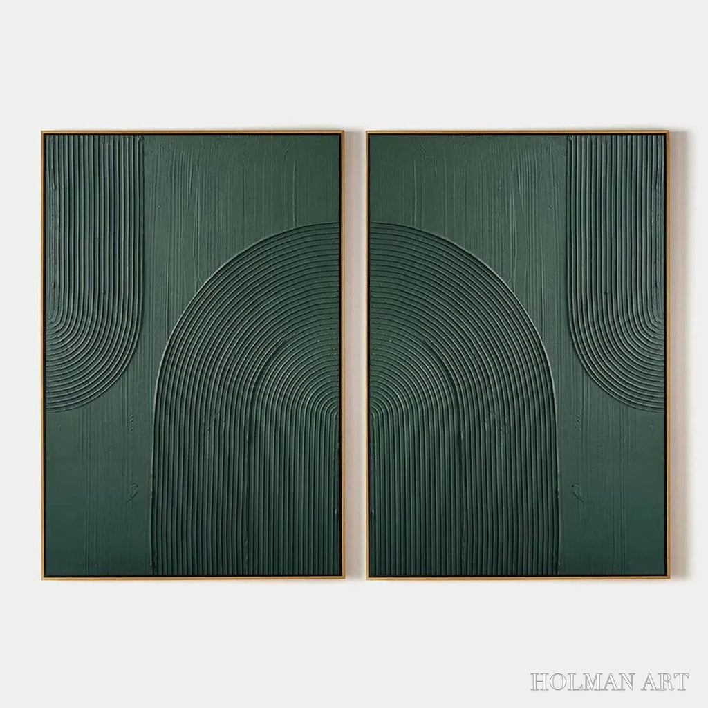HOLMAN ART Green Textured Arches Diptych – Textured Abstract Painting Set of 2, Square - image 1