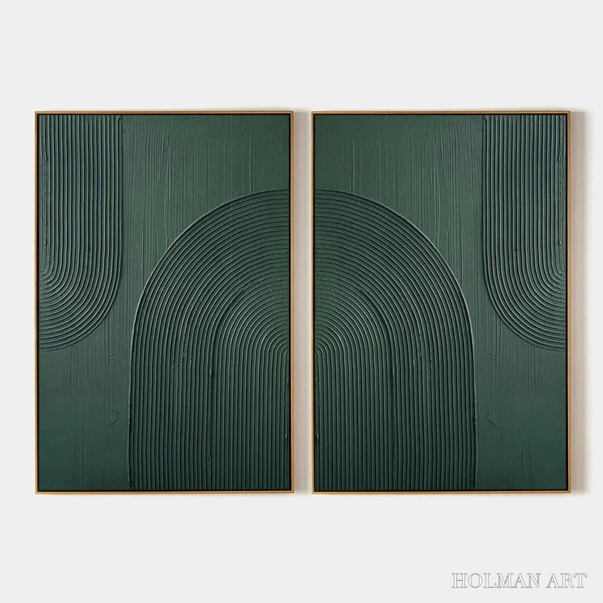 HOLMAN ART Green Textured Arches Diptych – Textured Abstract Painting Set of 2, Square - image 1