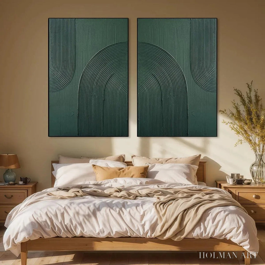 HOLMAN ART Green Textured Arches Diptych – Textured Abstract Painting Set of 2, Square - image 4
