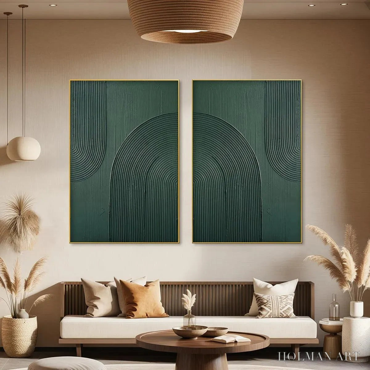 HOLMAN ART Green Textured Arches Diptych – Textured Abstract Painting Set of 2, Square - image 5