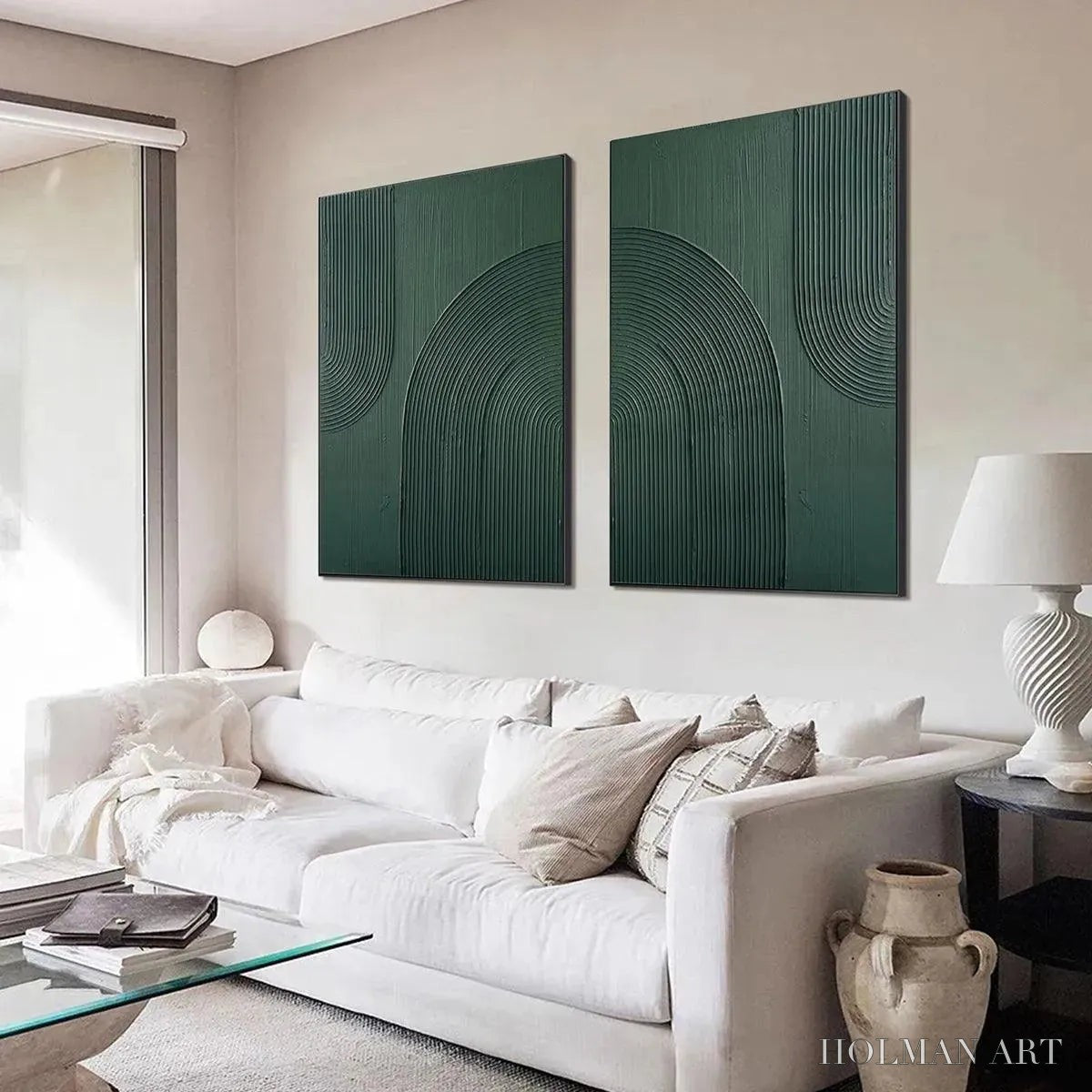 HOLMAN ART Green Textured Arches Diptych – Textured Abstract Painting Set of 2, Square - image 6