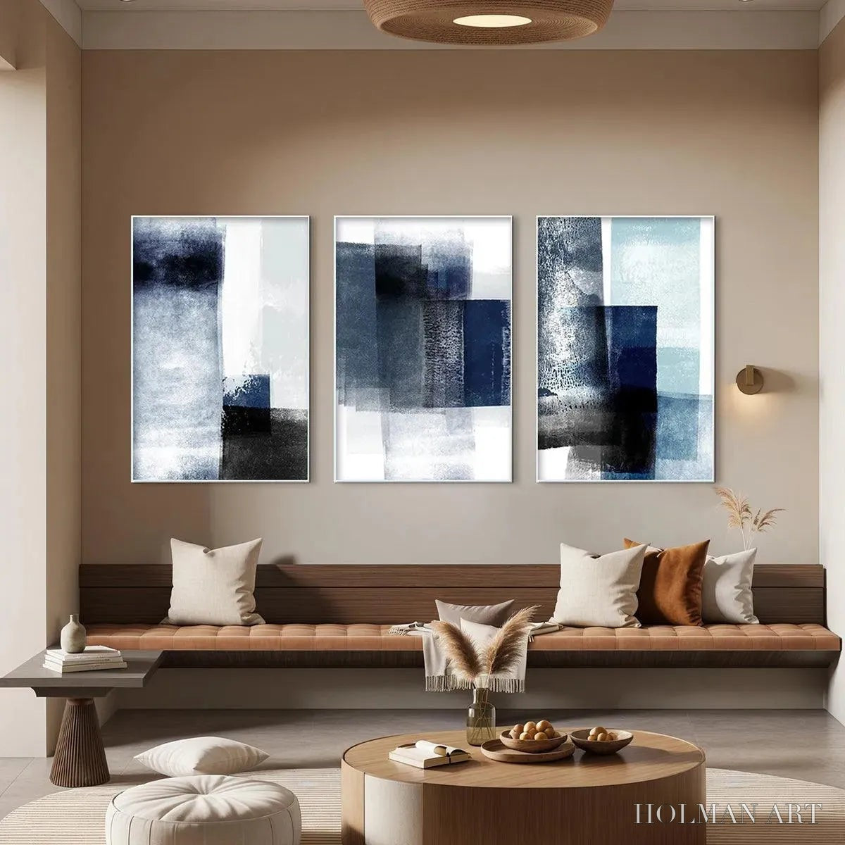 HOLMAN ART Blue Abstract Triptych – Abstract Painting Set of 3, Vertical - image 2