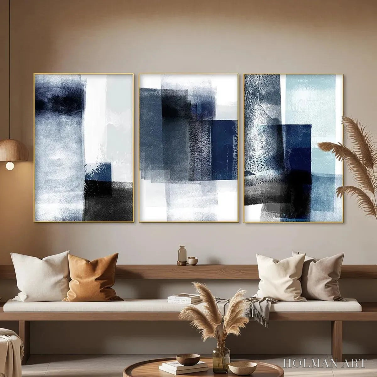 HOLMAN ART Blue Abstract Triptych – Abstract Painting Set of 3, Vertical - image 5