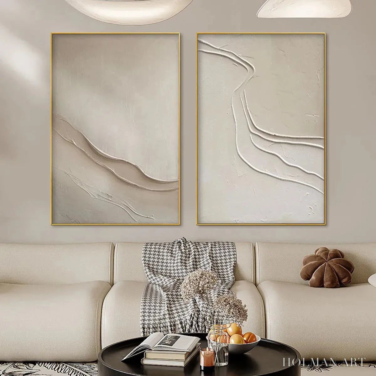 HOLMAN ART Beige Textured Abstract Diptych – Textured Abstract Painting Set of 2, Square - image 2