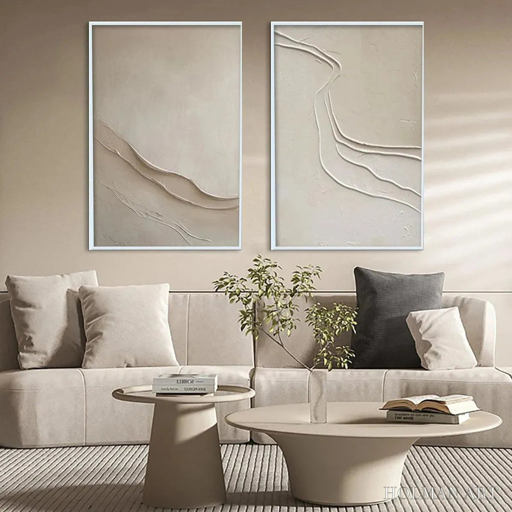 HOLMAN ART Beige Textured Abstract Diptych – Textured Abstract Painting Set of 2, Square - image 4