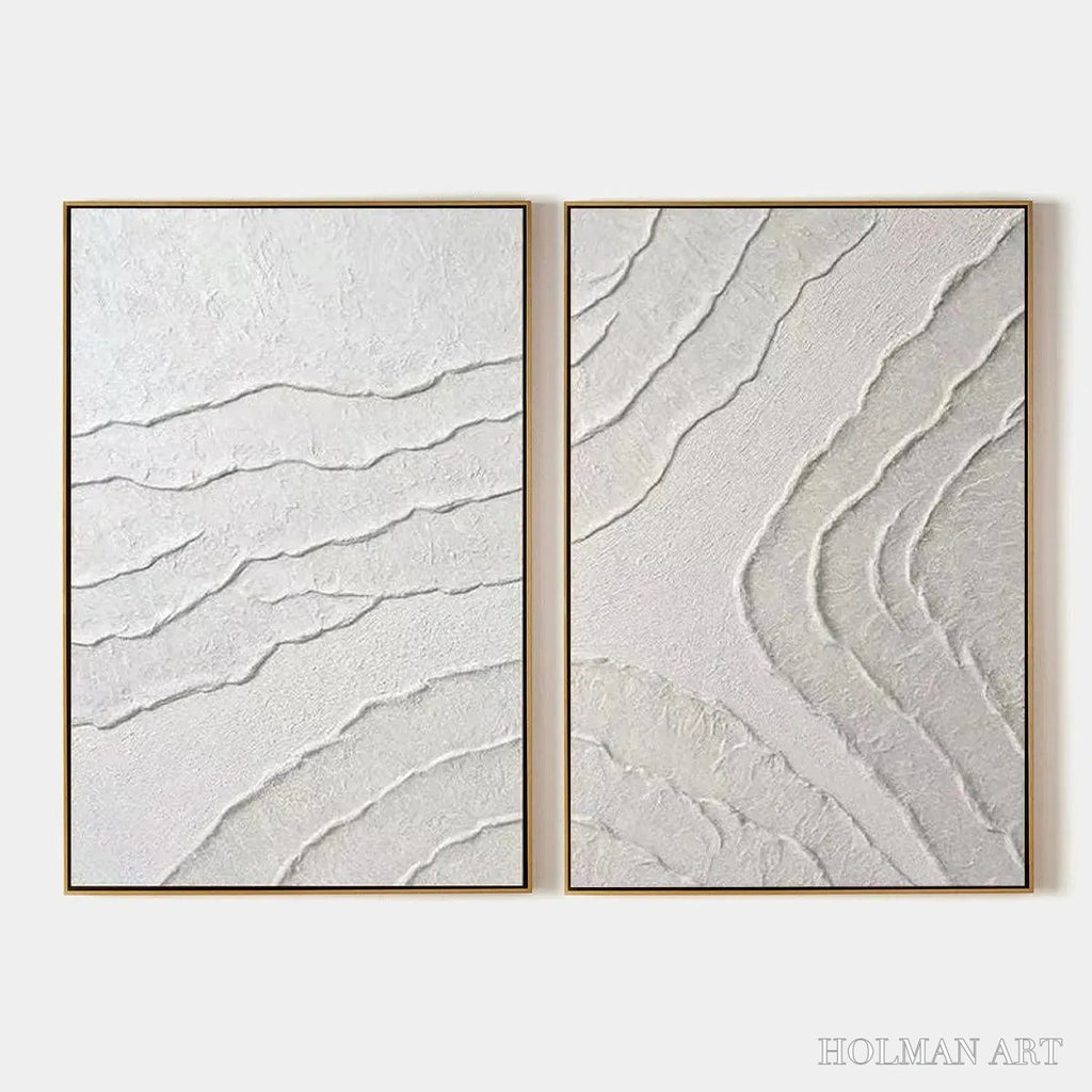 HOLMAN ART White Textured Lines Diptych – Textured Abstract Painting Set of 2, Vertical - image 1