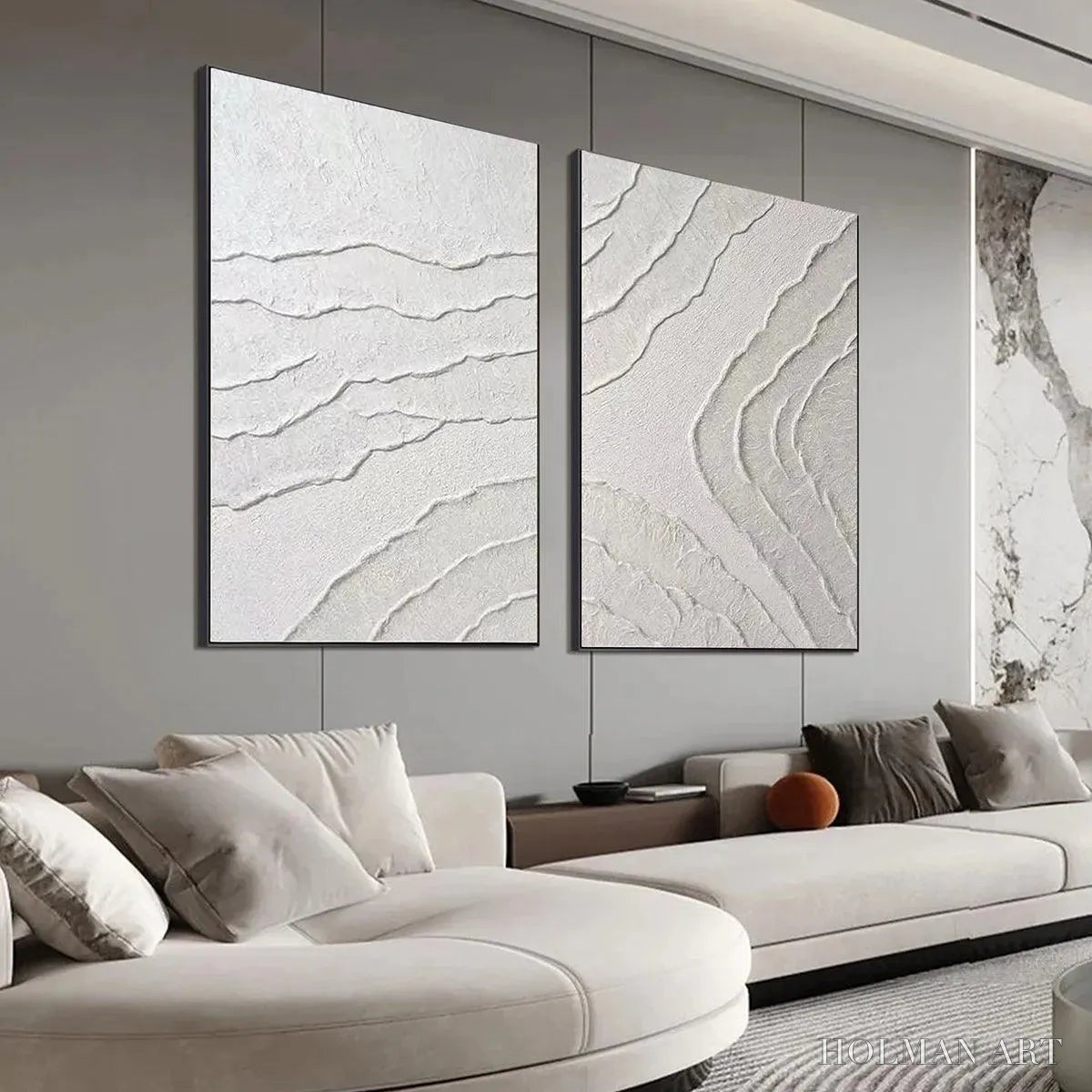 HOLMAN ART White Textured Lines Diptych – Textured Abstract Painting Set of 2, Vertical - image 4