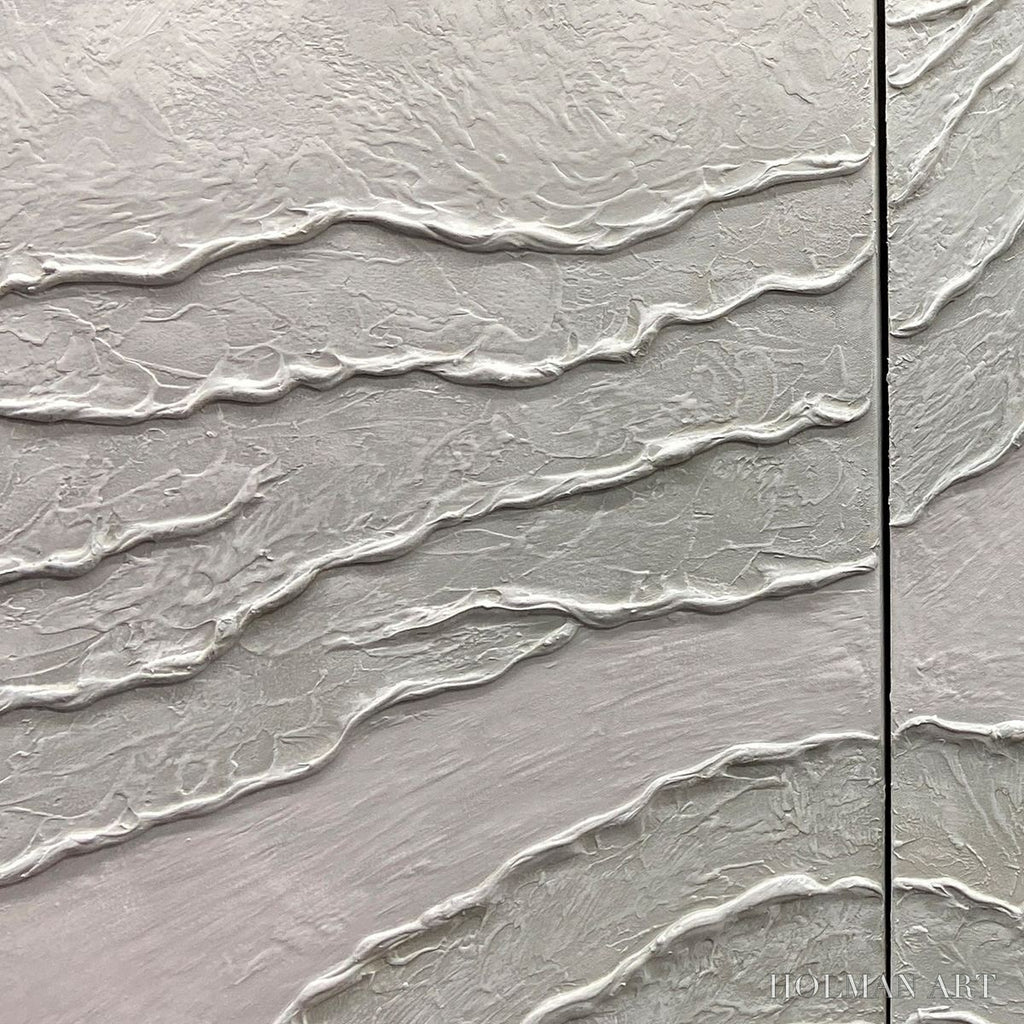 HOLMAN ART White Textured Lines Diptych – Textured Abstract Painting Set of 2, Vertical - image 6