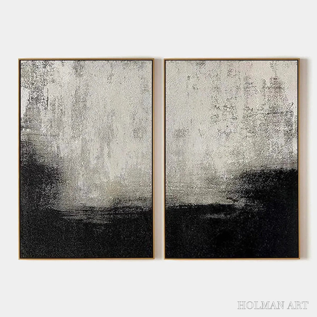 HOLMAN ART Black & White Abstract Diptych – Textured Abstract Painting Set of 2, Vertical - image 1