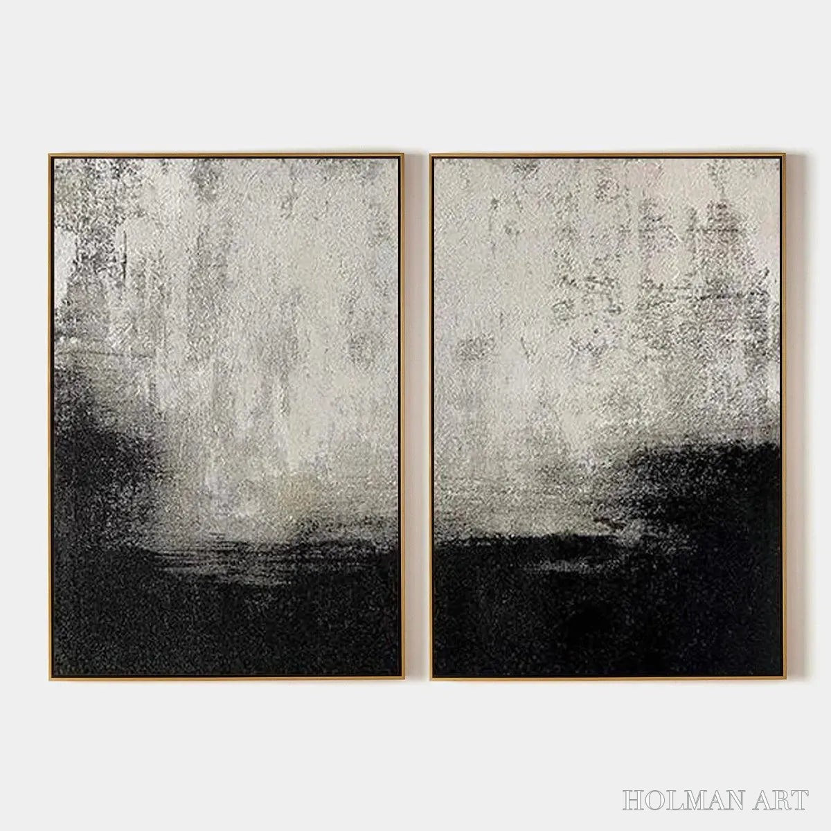 HOLMAN ART Black & White Abstract Diptych – Textured Abstract Painting Set of 2, Vertical - image 1