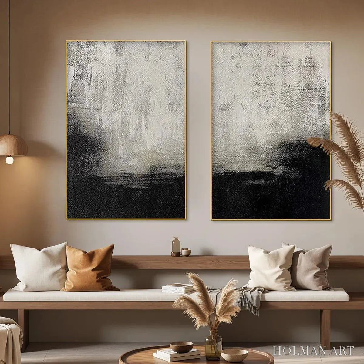 HOLMAN ART Black & White Abstract Diptych – Textured Abstract Painting Set of 2, Vertical - image 2