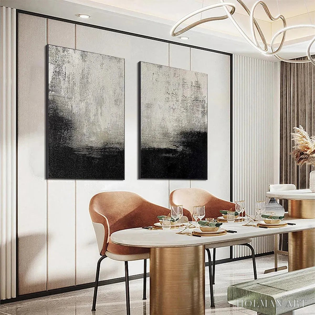 HOLMAN ART Black & White Abstract Diptych – Textured Abstract Painting Set of 2, Vertical - image 3