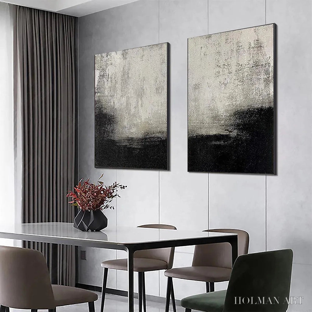 HOLMAN ART Black & White Abstract Diptych – Textured Abstract Painting Set of 2, Vertical - image 5
